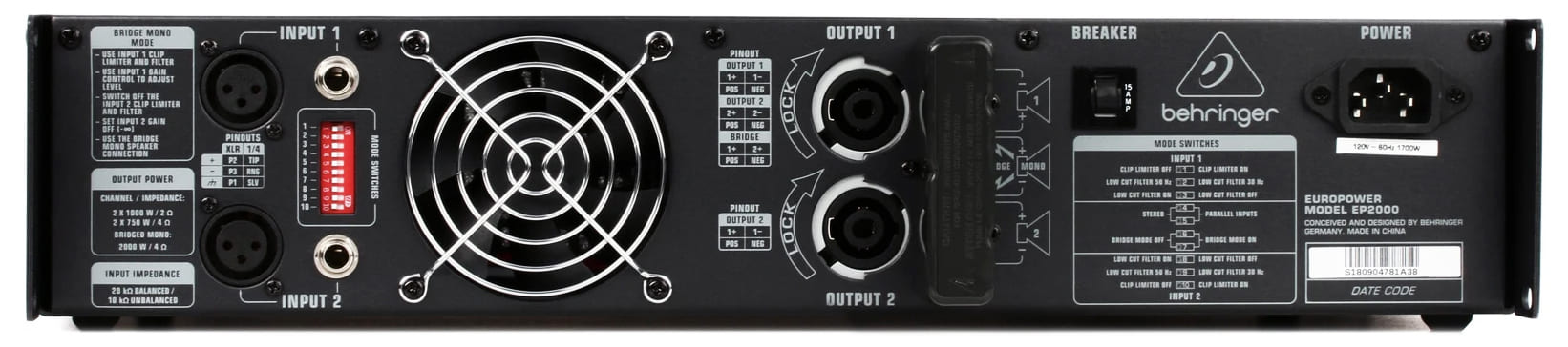 پاور آمپلی فایر بهرینگر مدل EP2000 2 پاور آمپلی فایر بهرینگر مدل EP2000