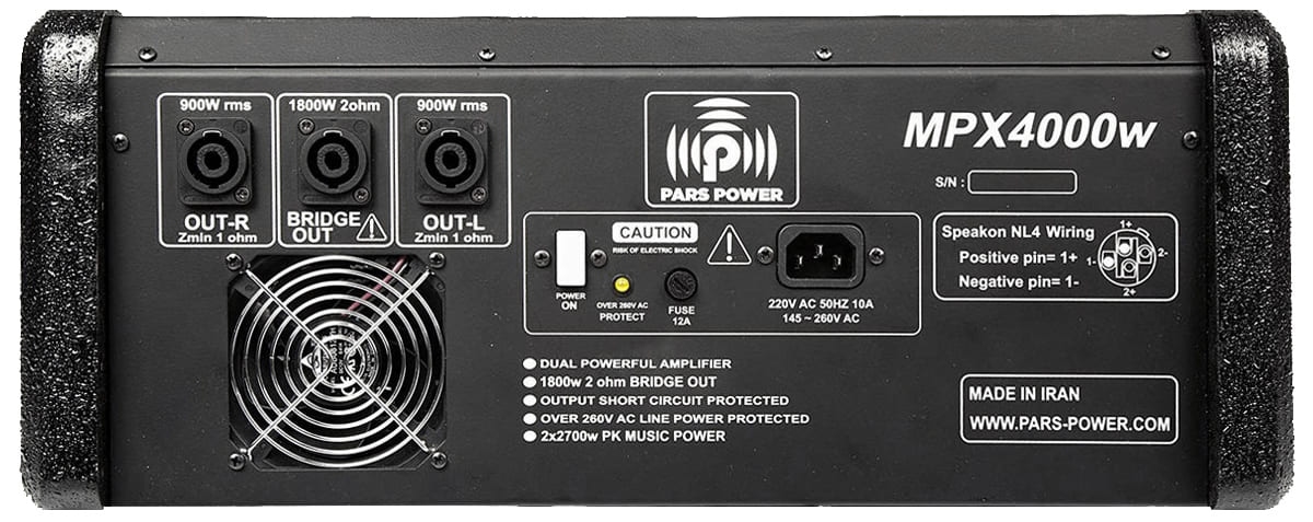 پاور میکسر اکو آمپلی فایر پارس پاور ام پی ایکس MPX4000W